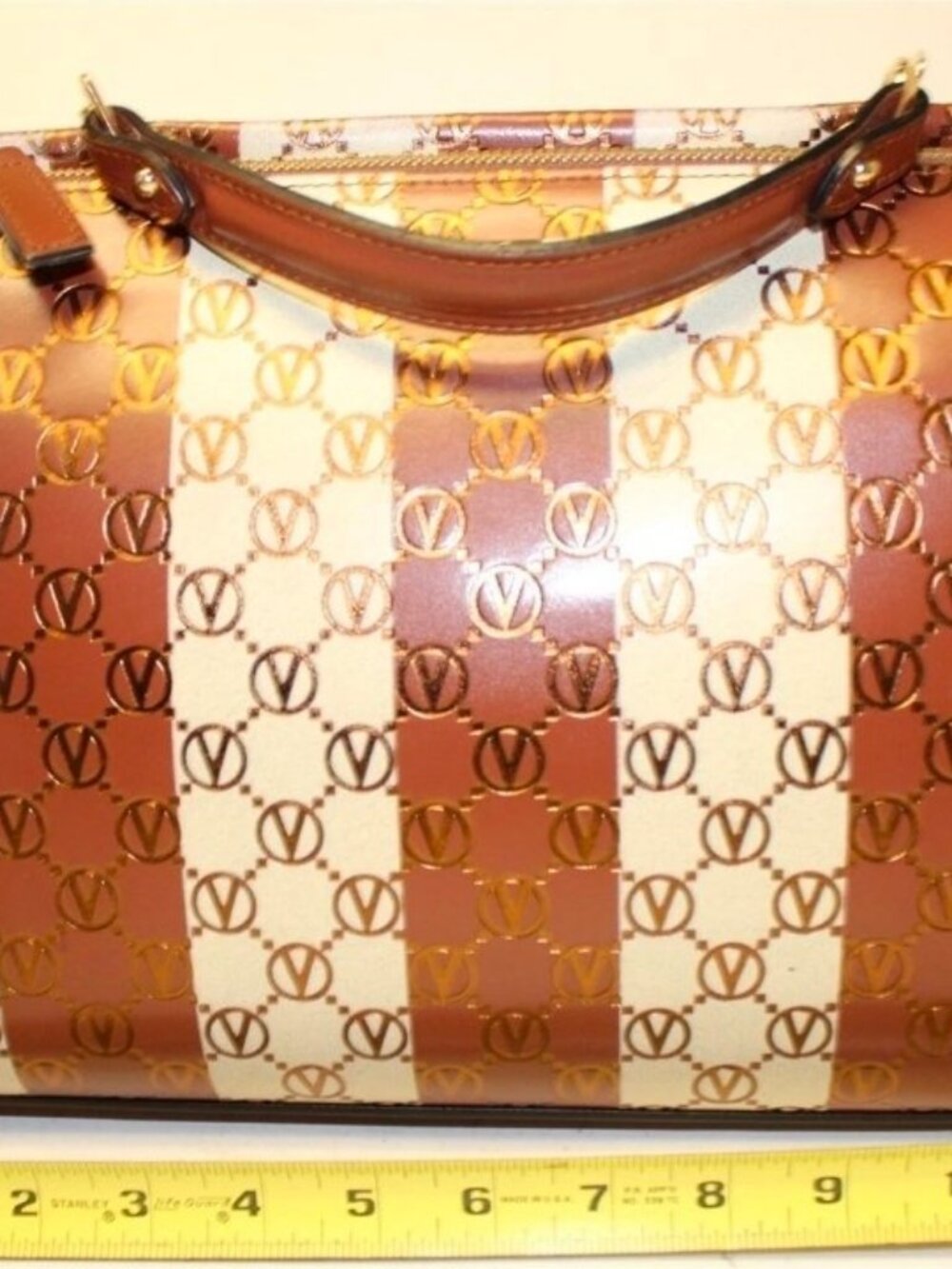 Mario Valentino Spa Italy Made Briget Monogram Striped Leather Hand Bag - Picture 6 of 14